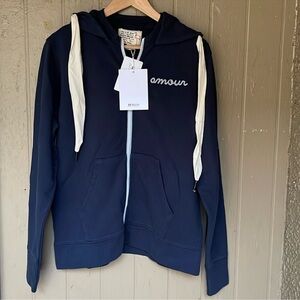 Sandrine Rose Navy Blue Hoodie with White Accents